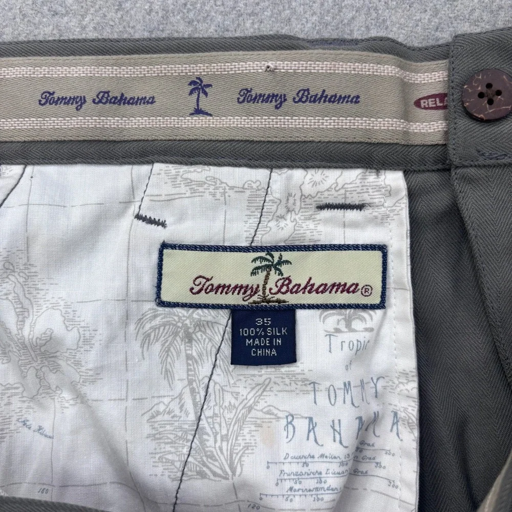 Tommy Bahama Shorts Mens 35 Gray 100% Silk‎ Pleated Herringbone Luxury *FLAW